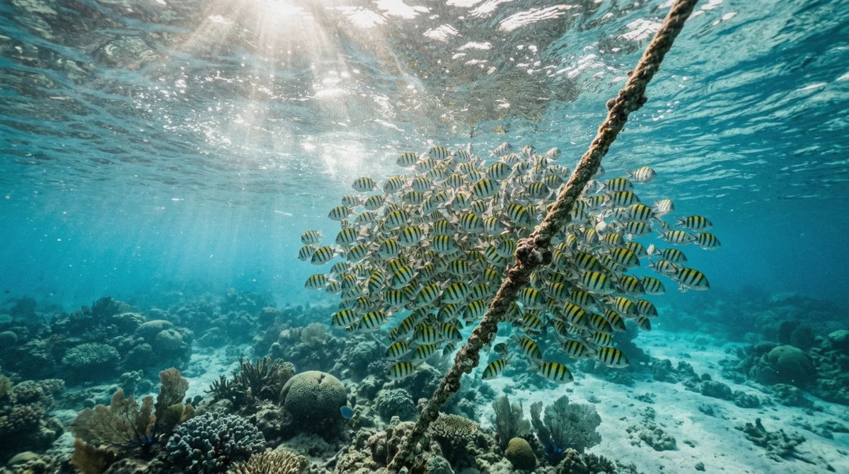 A shoal of sergeant majors packed over shallow coral, the sight that decides whether snorkeling in Zanzibar is worth it